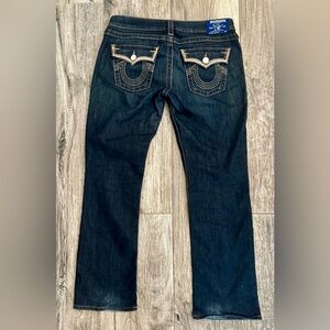 True Religion Dark Blue Boot Cut Embellished Gold Threads Jeans